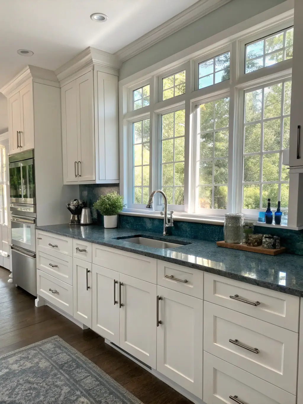 A detailed image of the Eco-Friendly Kitchen Design, emphasizing its sustainable materials and modern appliances, set in a bright, open kitchen.